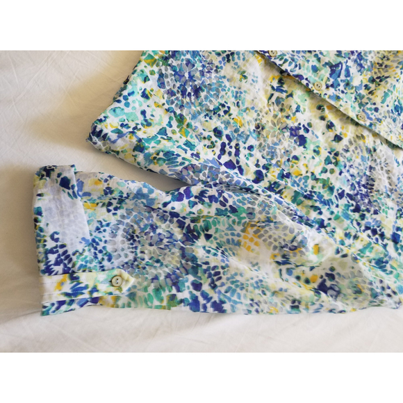 Hearts of Palm Abstract Prints Roll Tab Sleeves Draw String Waist Button Down 12 - Picture 5 of 10